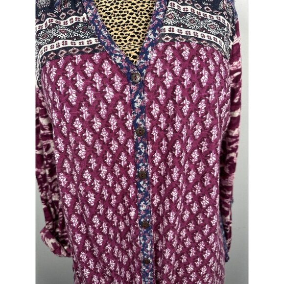Lucky Brand Womens XL Top Boho Floral Button Tab Sleeve Tie V-neck Lightweight - Picture 6 of 16